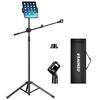 Boom Microphone Stand, Aokeo Floor-Mounted Tablet Microphone Stand with Tripod, 42-68 Inch Portable Microphone Stand with Hanger and Carrying Bag, Sup