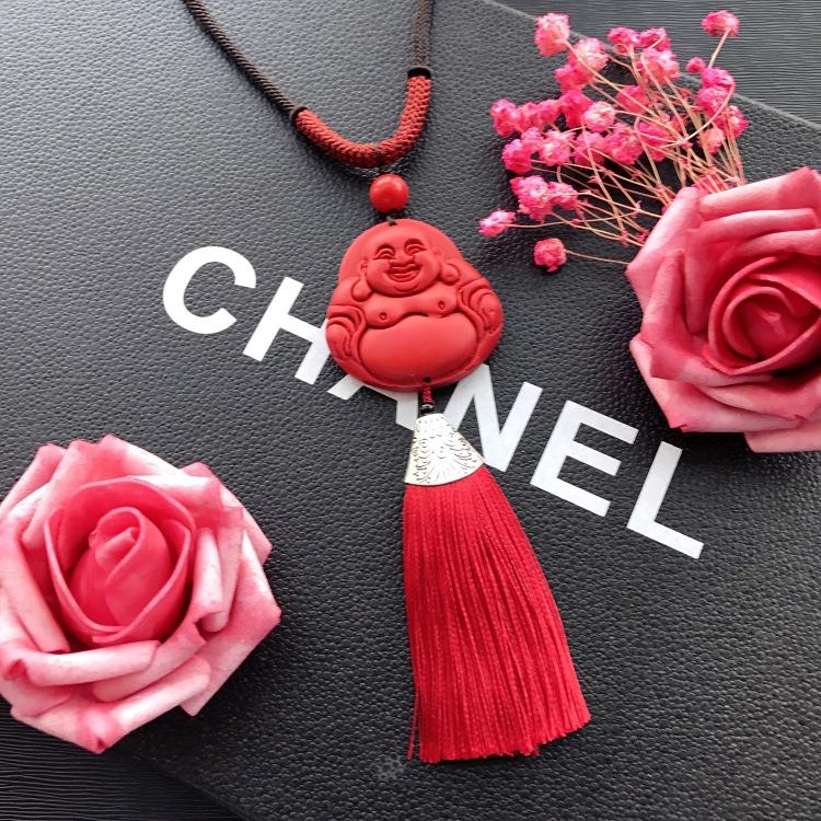 Neoclassical Chinese red cinnabar fringed necklace retro fashion long versatile sweater chain four seasons ethnic style accessories