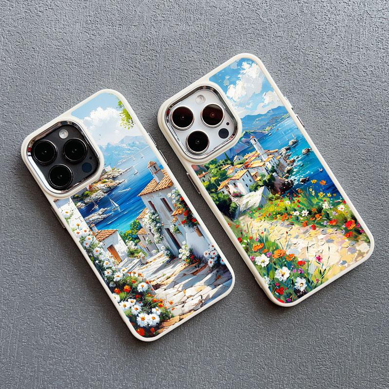 Seaside Flower Town Silicone Phone Case For iphone 16 15 14 13 12 11 Pro Max 7 8 plus X XR XS Shockproof Soft Shell Cover