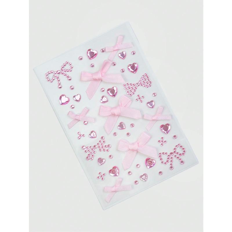 Kawaii 1 pz Pizzo Fiocco Cuore Strass Decalcomania Sticker Viso Decorazione, Adatto Per Feste E Festival