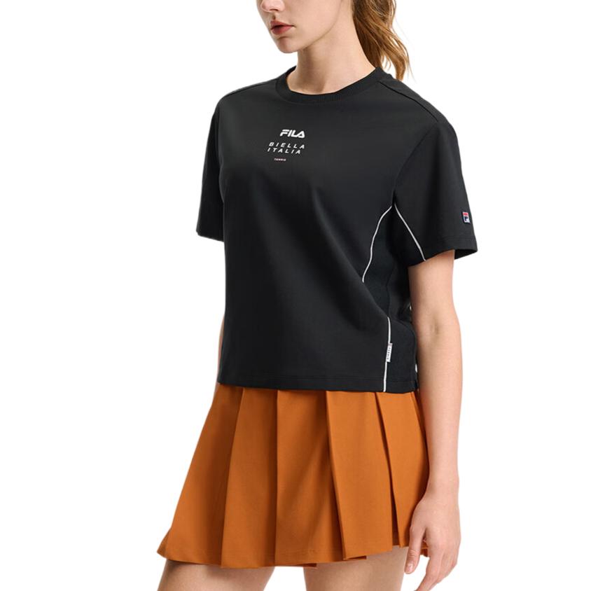 Fila Tennis Casual Fashion Solid Color Letter Short Sleeve T-Shirt Women Tops Black A11W523107F