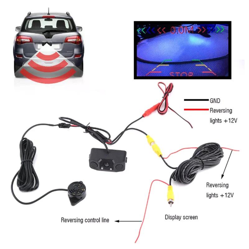 3 In1 Car Parking Reversing Radar Sensors Rear View Backup 170° Camera Universal