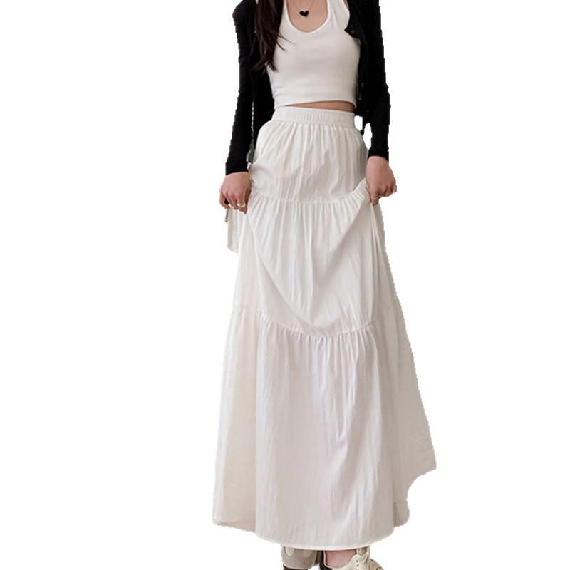2026 New Style Women's Pink French Cake Skirt with Elastic Waistband - Spring/Summer Loose Slimming Half Skirt