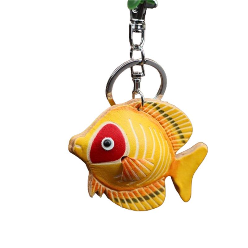 The First Layer Of Cowhide Small Red Fish Keychain Pendant, Locomotive Car Key Chain, Accessories Bag, Small Fish Pendant, Cute Tide