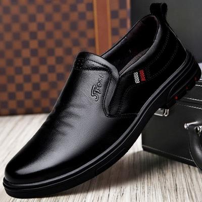 Men's Leather Shoes Business Style First Layer Cowhide 2025 Comfortable Soft Sole One Pedal Men's Shoes Casual Dad Black