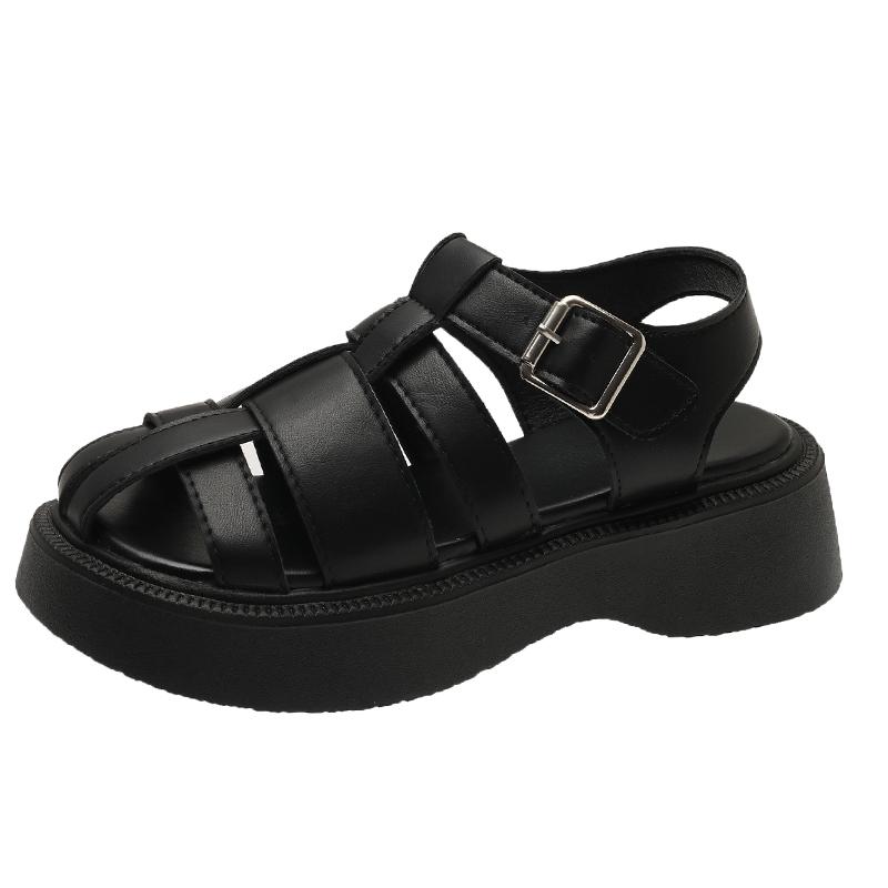 

Fashion Thick Heel Women Sandals Women s New Hollow Open Toe Shoes Fashion Casual Sandals Female Designer Flat Roman Shoes Summer 2025 40 чёрный
