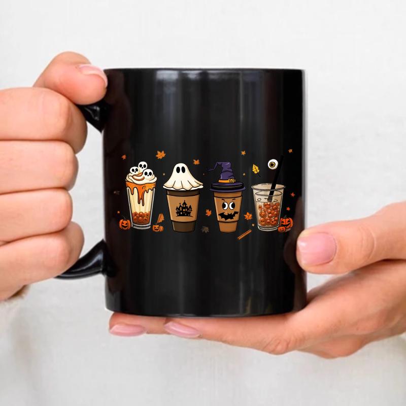 Halloween coffee mugs, black horror drinks and ghost designs, perfect for fall parties and coffee lovers чёрный