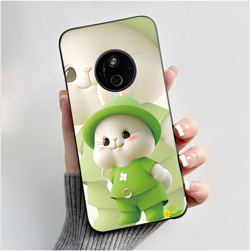 Phone Case For Nokia 125 HMD 110 4G 2024 Casing Luxury Cute Love Rabbit Funny Cartoon Black Matte Soft Silicone Shockproof Cover