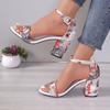 Fashion Women Sandals Summer New Vintage Flower Print Open Toe High Heels Shoes Woman Fashion Casual Buckle Ankle Strap Sandals Women
