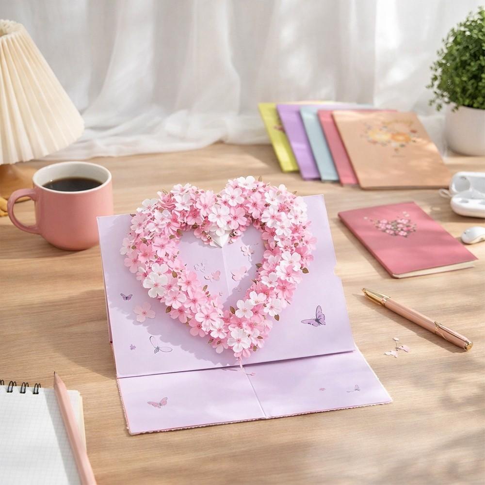 Creative Romantic Theme 3D Pop Up Card Heart Shape Handmade Craft Butterfly Heart Card Pop-Up Mechanism Greeting Card Wedding