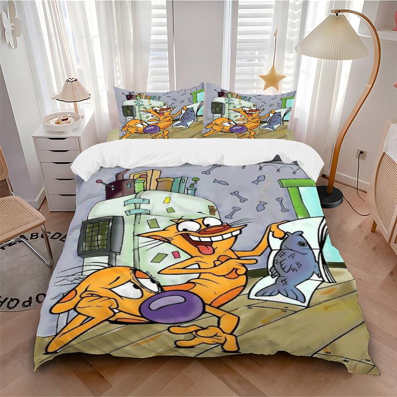 Cat Fish Bedding 3 Piece Set HD Print Duvet Cover Pillowcases for Teens Adult Bedroom Decoration Christmas Gift