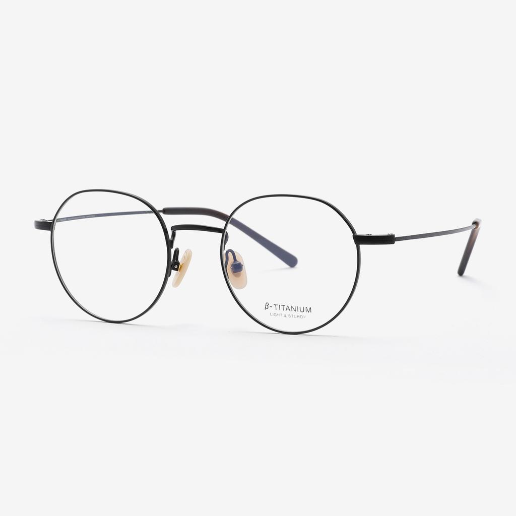 Alloaiweeo [Aloxrounz] Ara8109 C1 Minimal Titanium Classic Matte Black Metal Round Glasses
