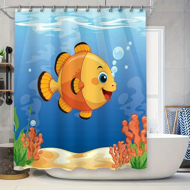 

Bright Fish Bath Shower Curtain Bathroom Decor Waterproof Fabric Printed With Coral Reef Design Perfect For Kids Rooms Or Beach W60H190(CM)-1 Pcs