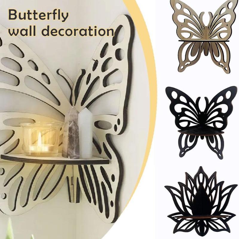 Butterfly Decor Storage Rack Wall Decor Wooden Display Shelf Butterfly Hanging Wall Organizer