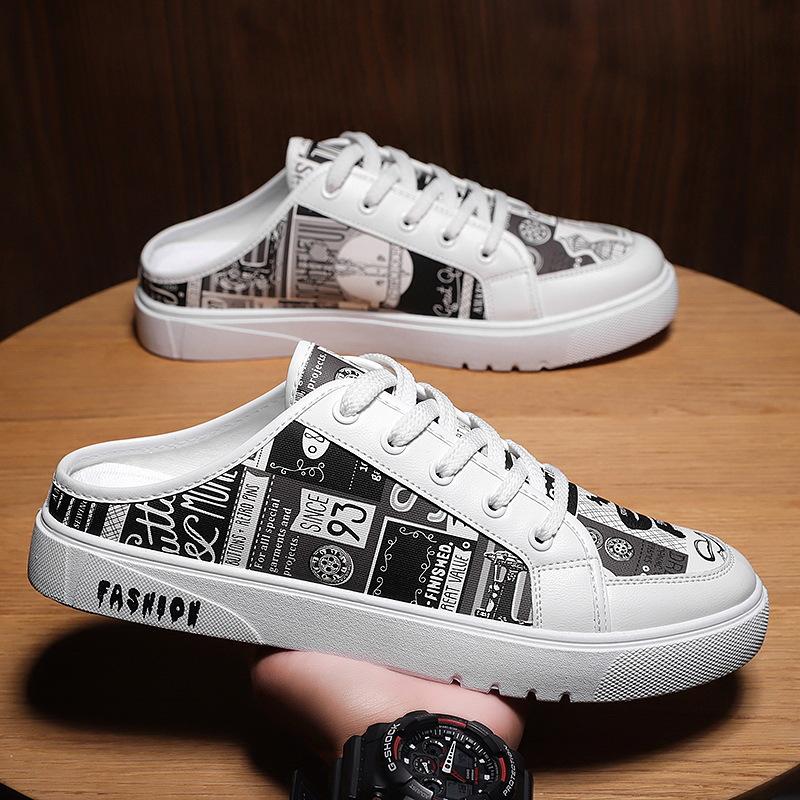 Sommer Neue Herren Hausschuhe Marke Bequeme Freizeitschuhe für Herren Mode Druck Flache Sneakers Hohe Qualität Faule Herren Halbe Hausschuhe