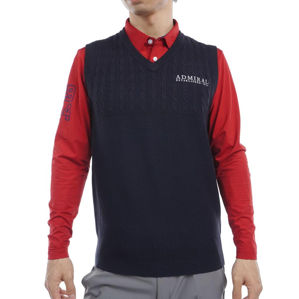 Admiral Golf ADMA471 Men's Cable Pattern V-Neck Sweater Vest, Navy