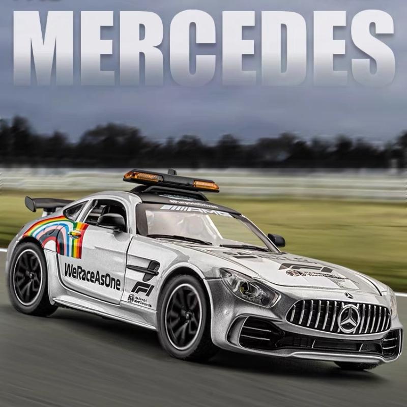 1/24 Benzs AMG GT bezpečnostní vůz, miniaturní měřítko, kovový model ze slitiny, zvuk a světlo, dětské hračky, dárky, sběratelská vozidla