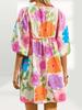 Women's Boho Floral Babydoll Dress V Neck Puff Sleeve Loose Summer Dress with Pockets