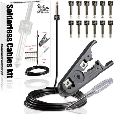 Phoenix Lötfreies Patchkabel Pedalboard DIY L-Typ Kompatibel mit Ersatzschrauben Inklusive Kit/12 Stecker/Beidseitig gerade/Kabel 4m/Kabelschneider/Schraubendreher/3