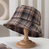 Cappello a secchiello in lana a quadri retrò da donna autunno inverno cappello a secchiello a quadri Maillard cappello a secchiello piccolo caldo viso britannico tendenza