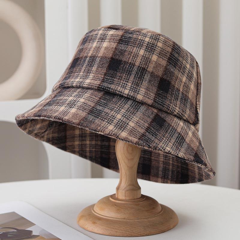 Cappello a secchiello in lana a quadri retrò da donna autunno inverno cappello a secchiello a quadri Maillard cappello a secchiello piccolo caldo viso britannico tendenza