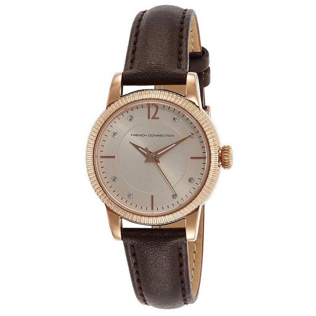 

Французское соединение Хрустальные акценты Кожаный ремешок Кварцевые FCS1006T Женские часы