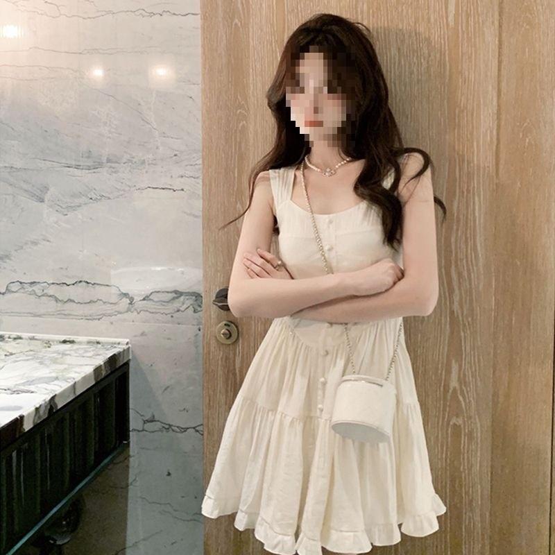 Classic White Sleeveless Dress With Knit Fabric For Summer Casual And Yoga Wear