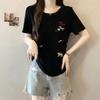 2026 Summer Plus Size Women's Sweet Cartoon Embroidery Round Neck T-Shirt