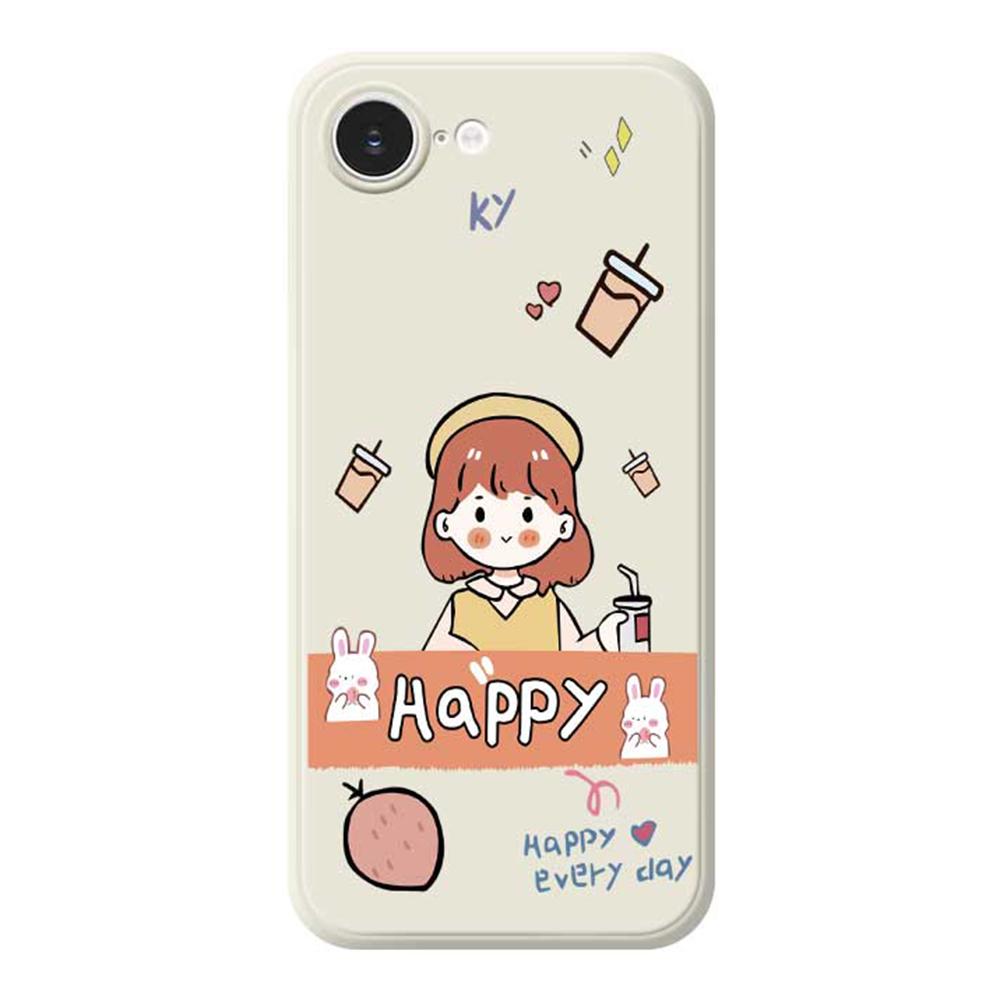 For iPhone 16e Case Happy Girl Pattern Printing Straight Edge TPU Phone Back Cover