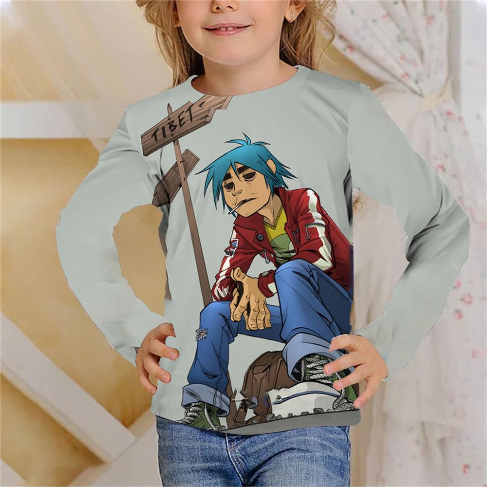 Rock Band Gorillaz Children's 3D Digital Printing Girl Fashion Trend Round Neck Long Sleeved T-shirt