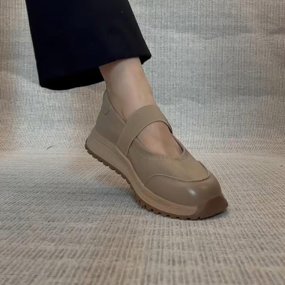 

Версия из овчины~ Корейская универсальная повседневная спортивная обувь, женские кожаные туфли Мэри Джейн на толстой подошве с круглым носком и липучкой 40