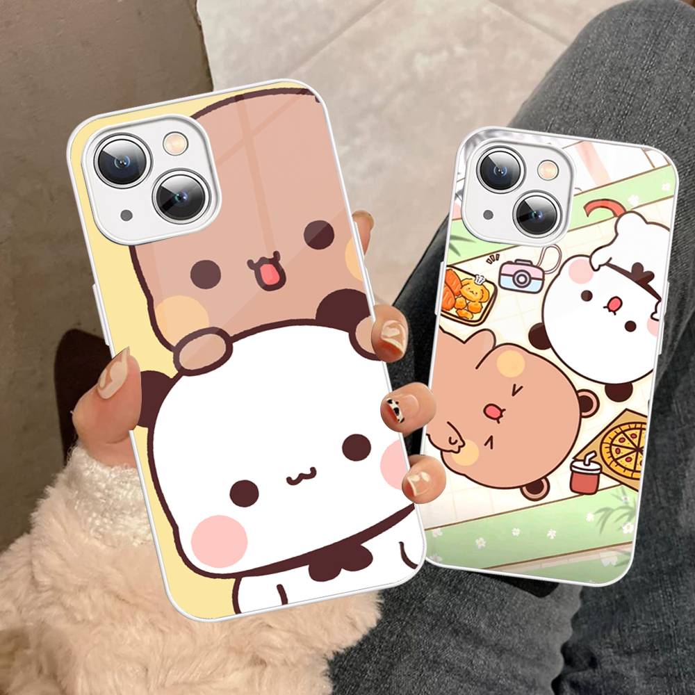 Character Bubu And Dudu For IPhone 14 13 12 Mini 11 Pro XS Max X XR 14 Plus Tempered Glass Cover