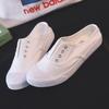 Women's Backless Slip-On Canvas Shoes White Breathable Flat Comfort Casual Slides Autumn Students Daily Walking Designer Shoes