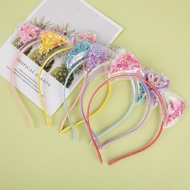 1PCS Cute Glitter Cat Ear Hair Bands for Girls Crown Colorful GirlsParty Headwear Kids Fashion Hair Accessories  FDr09