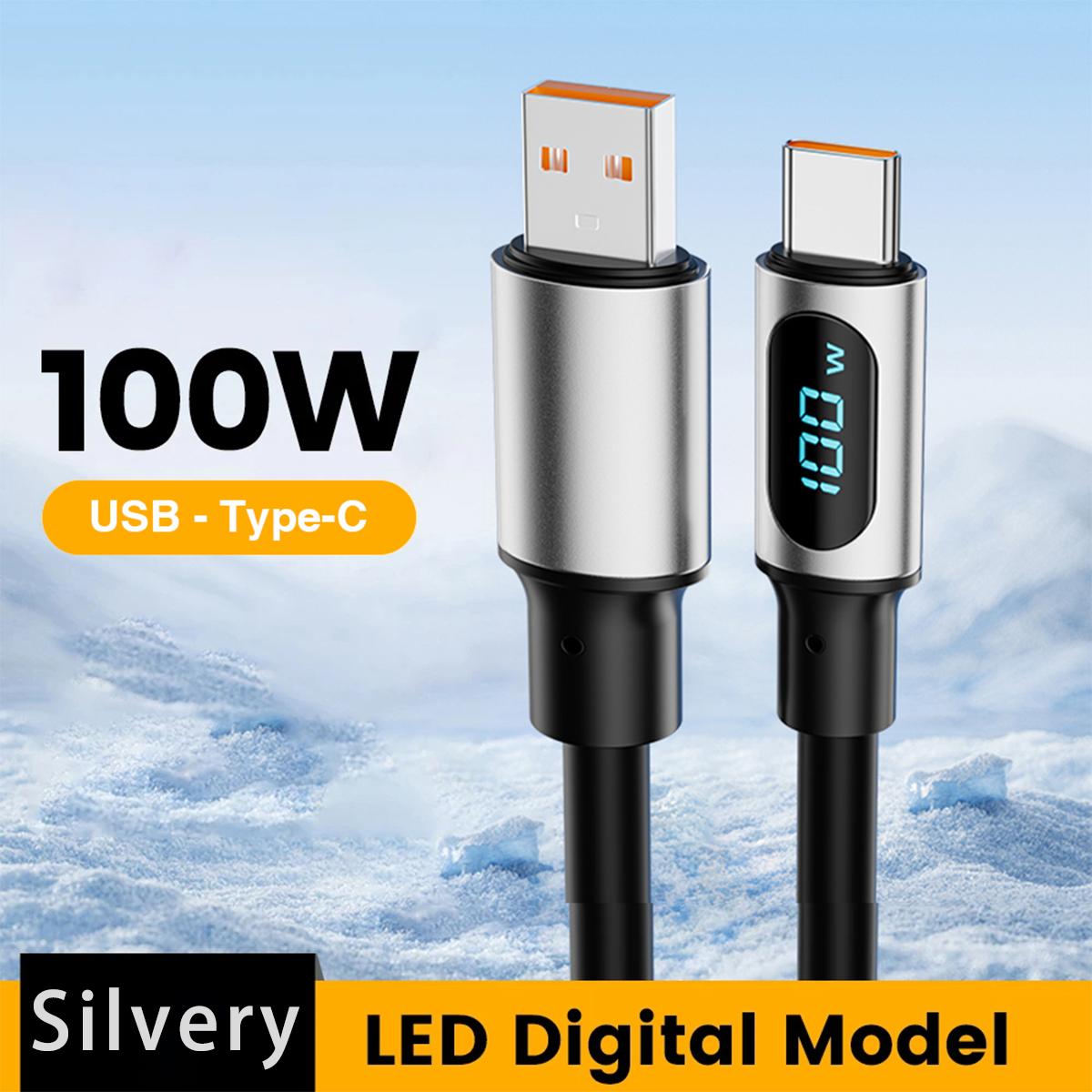 

100 Вт 5A USB-кабель Type C для iPhone 15 Pro Max Plus MacBook iPad Samsung Xiaomi Huawei LED Display USB A шнур для быстрой зарядки 1m