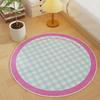 Blue White Plaid Round Rug Pink Edge Cozy Home Decor Non-Slip Carpet for Living Room Bedroom Soft Floor Mat with English Words