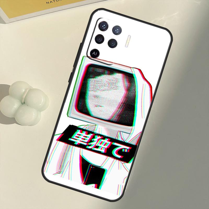 Trauriges Mädchen japanische Anime-Hülle für OPPO A74 A94 A54 A1K A15 A16 A52 A72 A83 A91 A93 A53S A5 A9 A31 A53 2020 Abdeckung