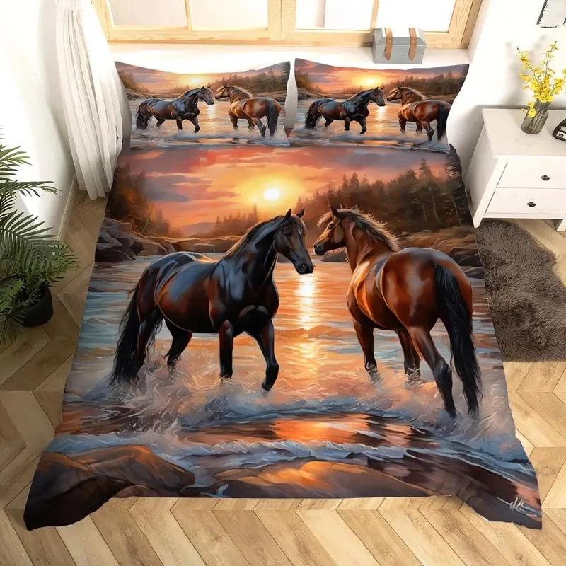 

Galloping Horses Bedding Set Animal Duvet Cover Modern Bed Cover Home Decor Single Double Queen King Full Size Beds Baby 100x135cm