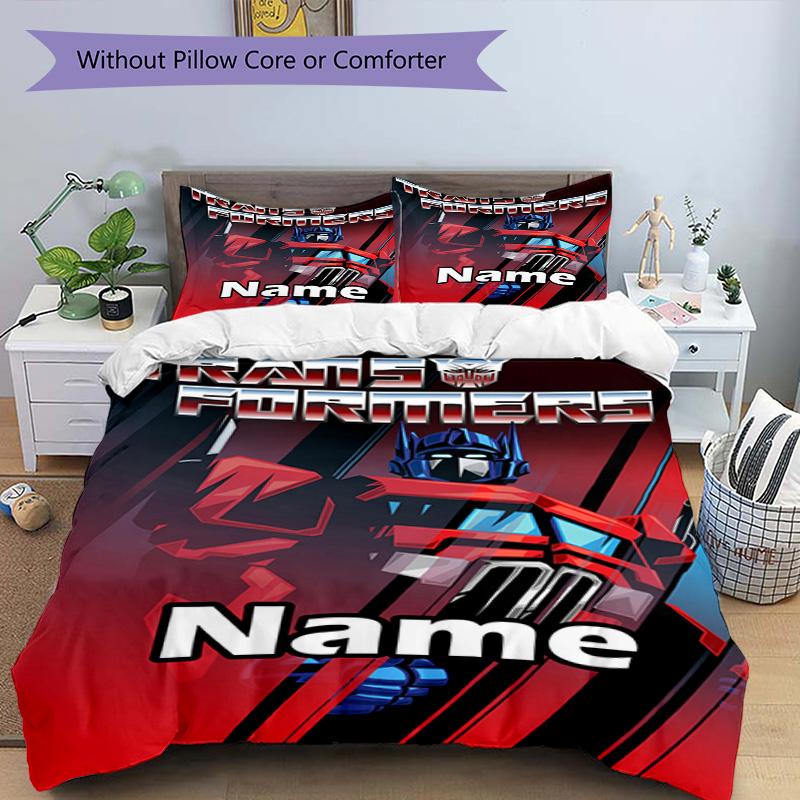 3pcs Duvet Cover Set (1*Duvet Cover + 2*Pillowcase, Without Core), Custom Name Transformers Pattern Bedding Set, Home Bedroom Decor Gift