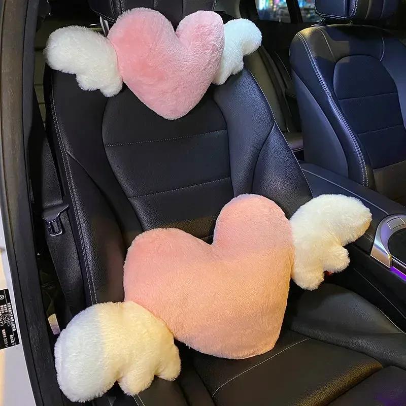 1pc Cute Cartoon Car Headrest Pillow Neck Support Pillow Love Heart Back Waist Pillow Seat Back Cushion Car Interior Decoration