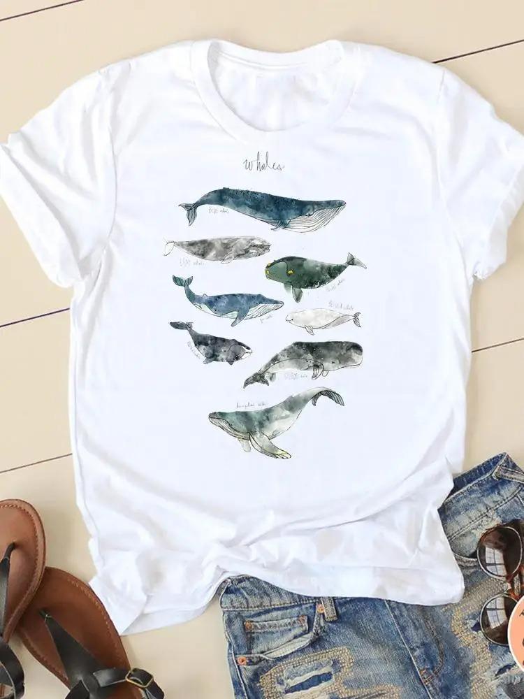 Watercolor Funny Printed T-Shirt Summer Trend White Short Sleeve Neck Casual Sports Aesthetic Clothes Harajuku Women's T Shirts