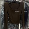 2025 Autumn/Winter Thermal Korean Halter Neck Lace Patchwork Long Sleeve T-shirt - Fake Two-Piece Women's Base Layer.