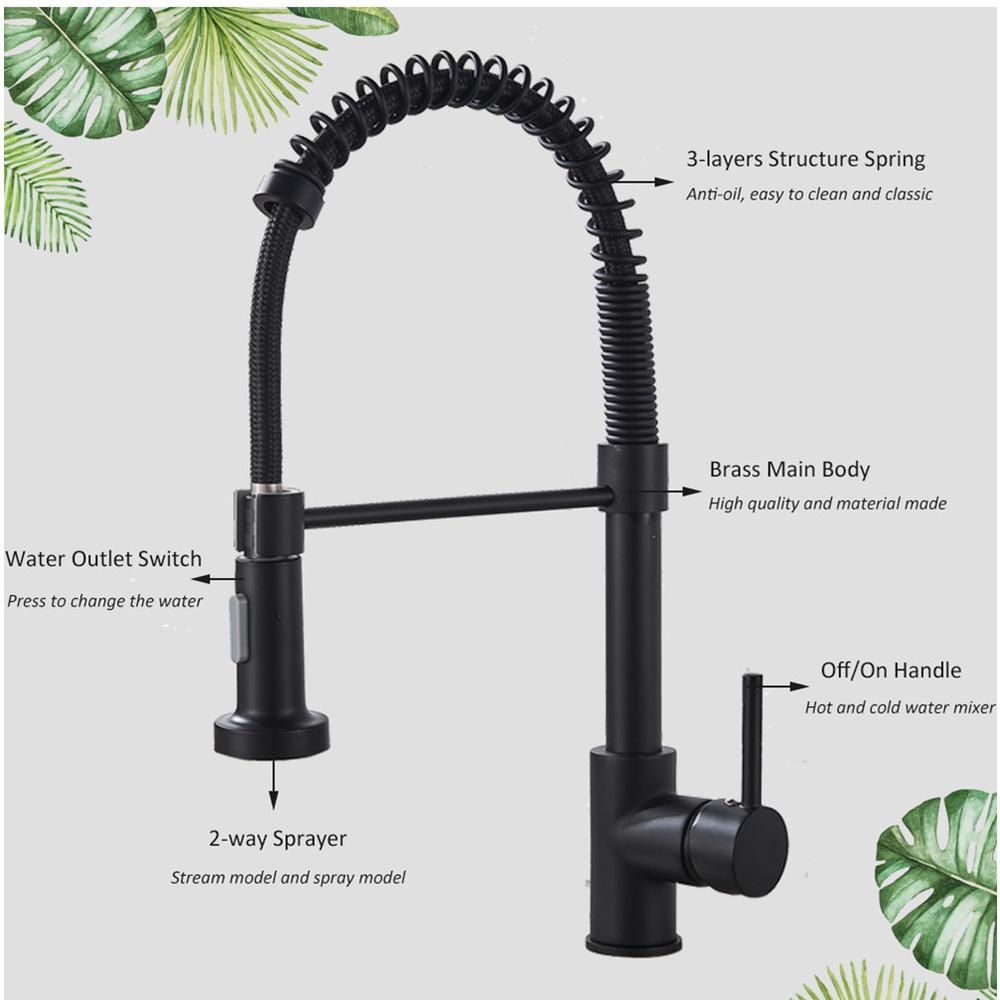 Crane Blacked Kitchen Faucets Pull Out Spring Spout Sink Faucets 360 Rotation Single Lever Cold And Hot Water Mixers Tap