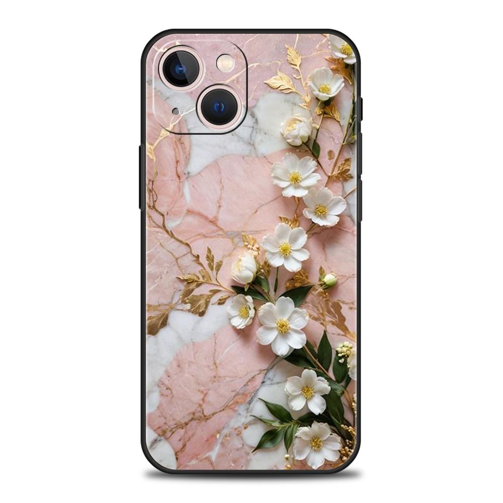 Luxury TPU Soft Phone Case For iPhone 17 Air 16E 16 11 15 14 Pro MAX 12 13 7 8 Plus X XR XS SE 2022 Cover Flower Marble