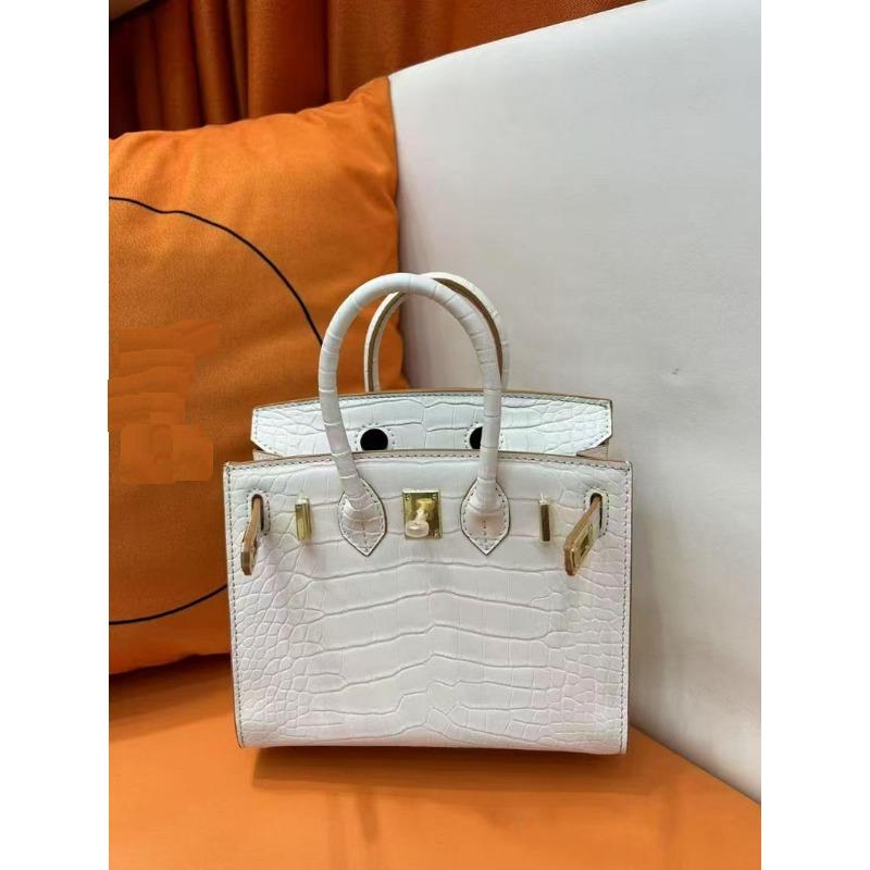 2025 New Genuine Leather Women's Bag Foggy Crocodile Skin Wax Thread Platinum Bag Handheld Women's Bag Cross Border
