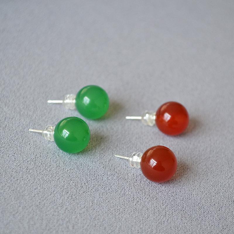 

French Elegant Red Agate Minimalist Silver Needle Stud Earrings for Women
