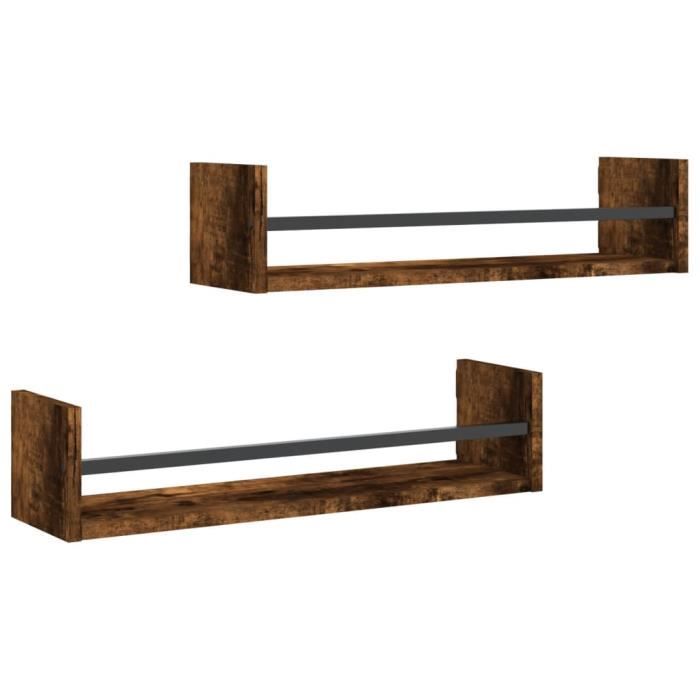 VidaXL Wall Shelves with Bars 2 Pcs Smoked Oak 60x16x14 Cm 835436