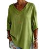 2026 Amazon European and American Cross-border Women's Clothing Street Fashion Solid Color V-neck Loose Top Long Sleeve Cotton and Linen Shirt