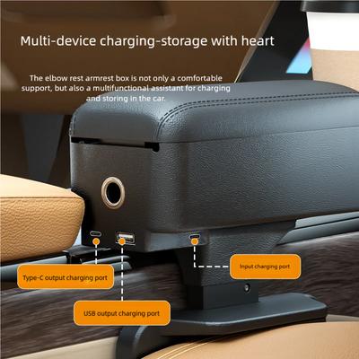 Dual Function Car Center Console Organizer with Quick Charge QC 3.0 Cup Holder Rear Seat Storage Tray Auto Vehicle Organizer