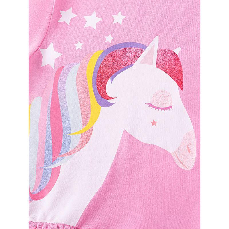 Girls' Autumn Long-Sleeved Dress Baby Pink Unicorn Knitted Dress Kidsren's Pure Cotton Spring and Autum Princess Dress Trendy